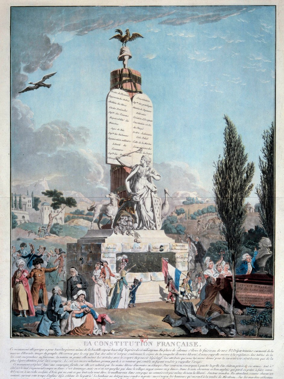 Rewolucja Francuska: alegoria francuskiej konstytucji we wrześniu 1791. Rycina z 1791 Paryż, Biblioteka Arsenału autorstwa French School