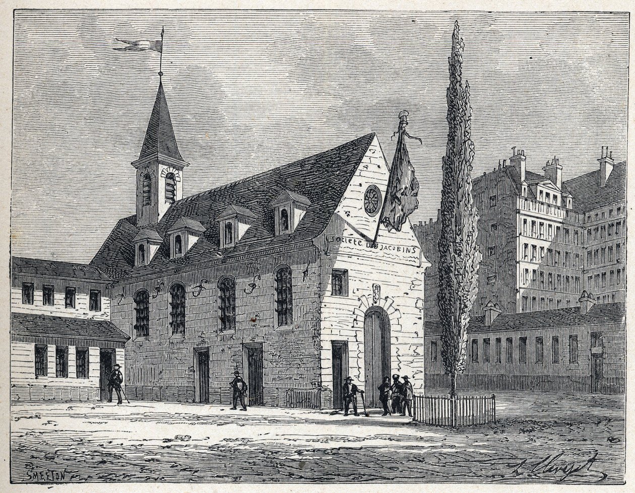 Rewolucja Francuska: miejsce spotkań klubu jakobinów w Paryżu, dawny klasztor w dzielnicy Saint-Honore (Saint Honore). Rycina z 1889 r. Ze zbiorów prywatnych. autorstwa French School