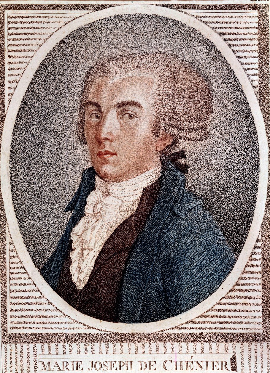 Rewolucja francuska: portret dyplomaty, poety i historyka Marie Josepha Cheniera (1764-1811), autora ryciny "Chant du depart" z XIX wieku. autorstwa French School