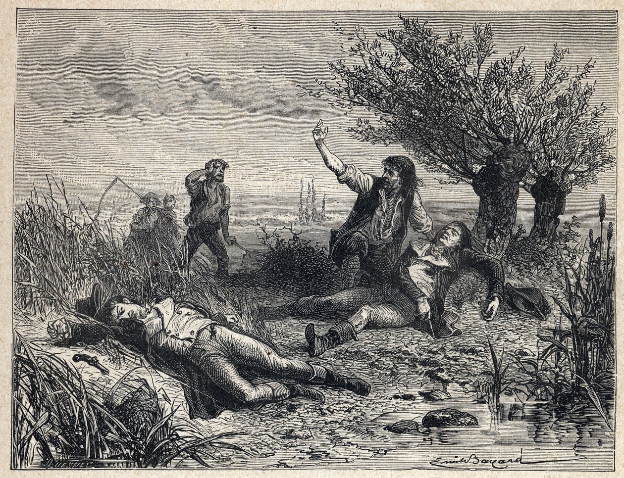 Rewolucja Francuska: samobójstwo przez otrucie polityków Francois Buzot (1760-1794) i Jerome Petion de Villeneuve (1759-1794) autorstwa French School