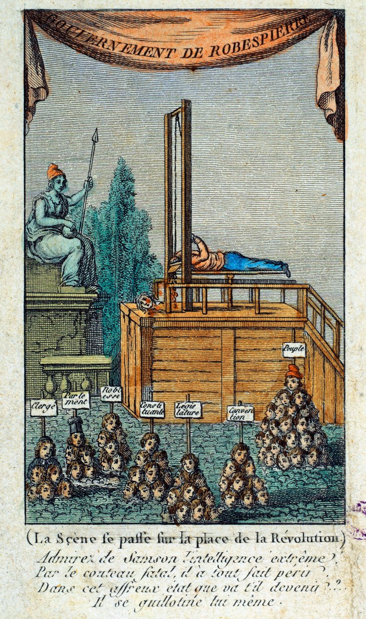 Rewolucja Francuska: „”kat sam siebie gilotynuje””Satyra na Maximilien Robespierre autorstwa French School