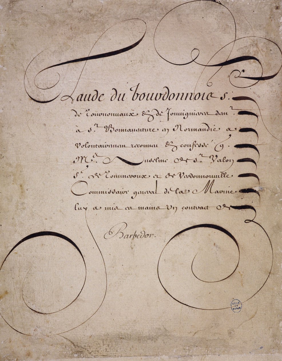 Kaligrafia francuska: List z izby rachunkowej Louisa Barbedora około 1640 r. autorstwa French School