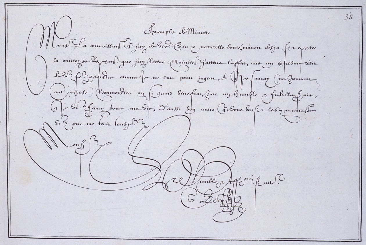 Kaligrafia francuska: Technografia, „”przykład minuty”” Guillaume Le Gangneur około 1599 r. Biblioteka historyczna miasta Paryża. autorstwa French School