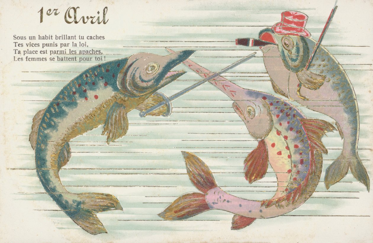 Francuska kartka przedstawiająca rybę z okazji prima aprilis (Poisson d