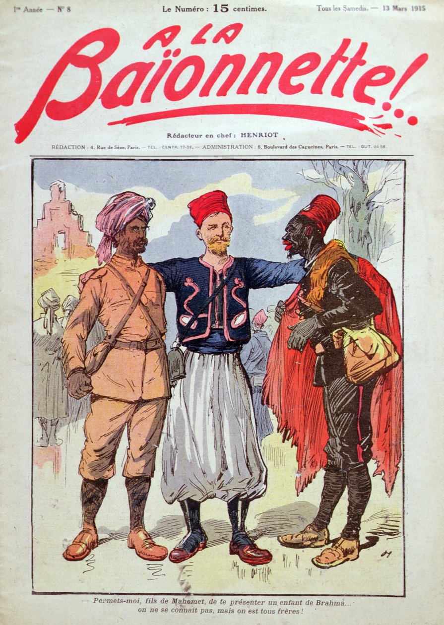 Francuscy żołnierze kolonialni, ilustracja na okładce z „A La Baionnette” autorstwa French School