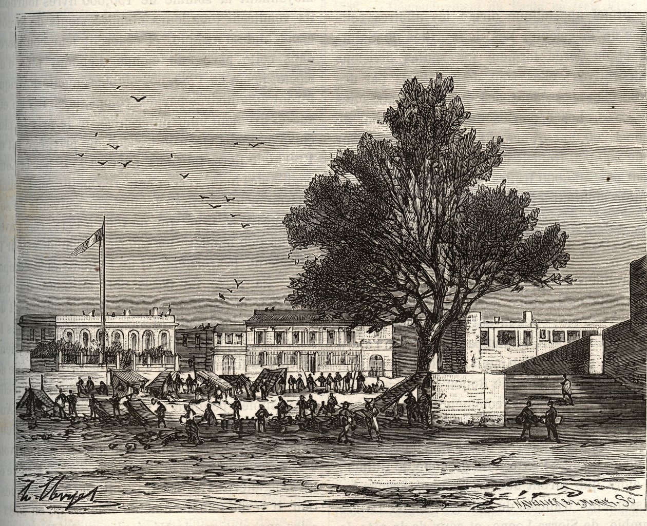 Kolonie francuskie w afryce - Place du gouvernement a Goree - rycina w „La France illustree: geografia, historia, administracja statystyczna” autorstwa V.A. Słodowo-Brązowy. 1884 autorstwa French School