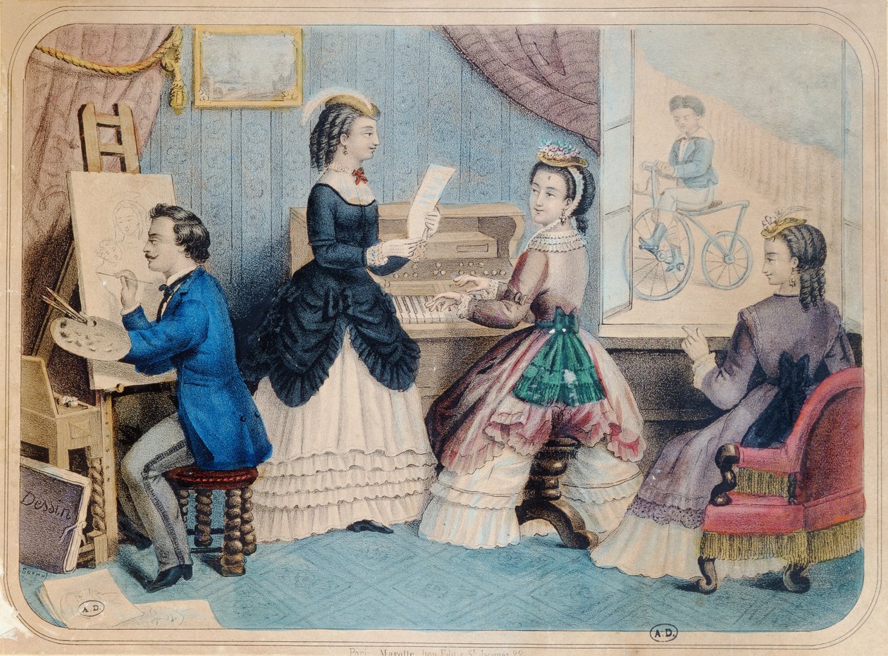 Francuska tablica modowa przedstawiająca działalność artystyczną, 1867 autorstwa French School