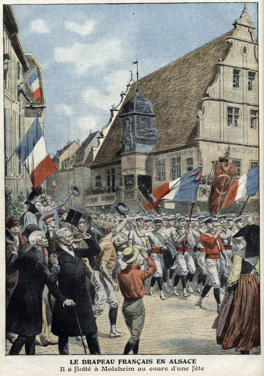 Francuska flaga ponownie unosi się na ulicach Molsheim w Alzacji podczas targów sportowych w „Le Petit Journal” 4 lipca autorstwa French School