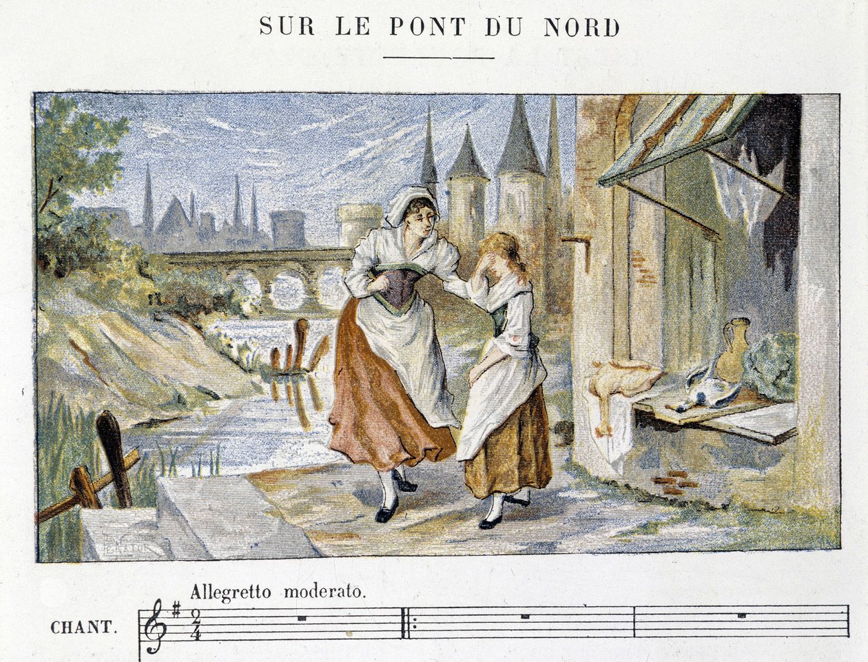 Francuska pieśń ludowa i tradycyjna: „”Sur le pont du Nord””, b.d. autorstwa French School