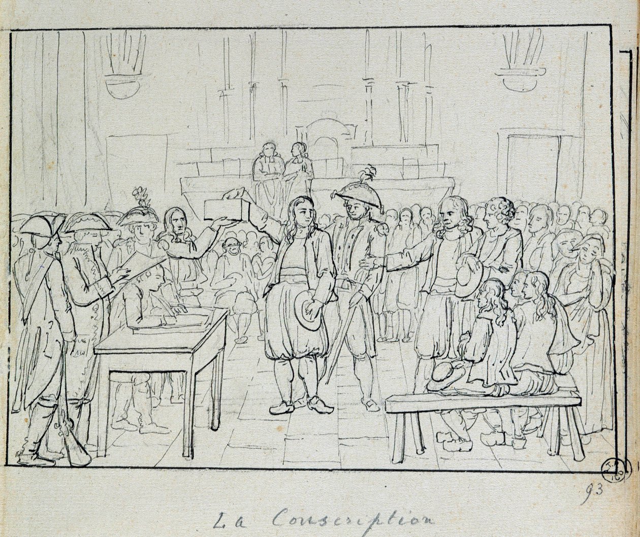 Rewolucja francuska: scena poboru w Bretanii w 1793 r. Paryż, Musee Carnavalet autorstwa French School