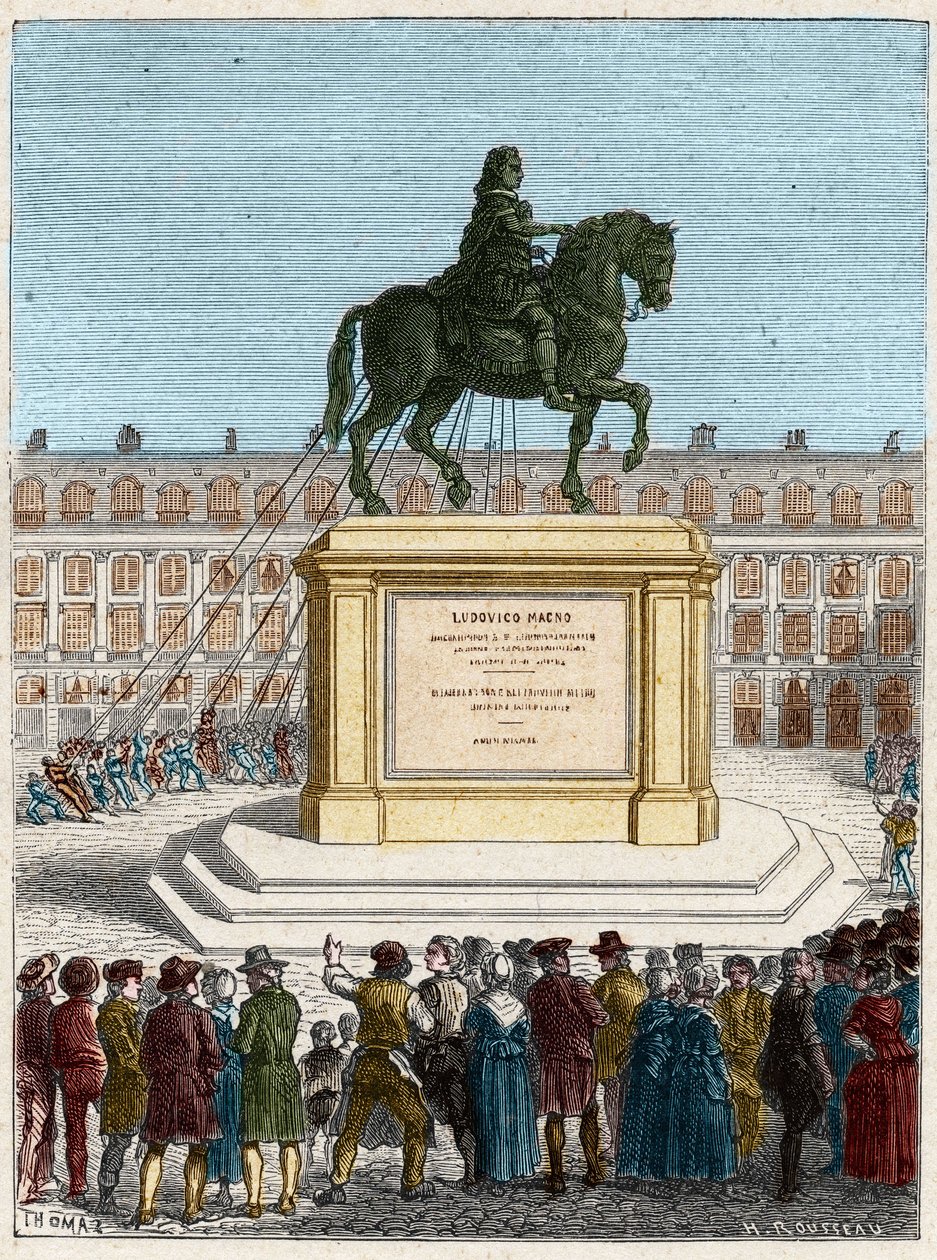 Rewolucja francuska: obalenie pomnika króla Ludwika XIV (1643-1715), Place Vendome w Paryżu autorstwa French School