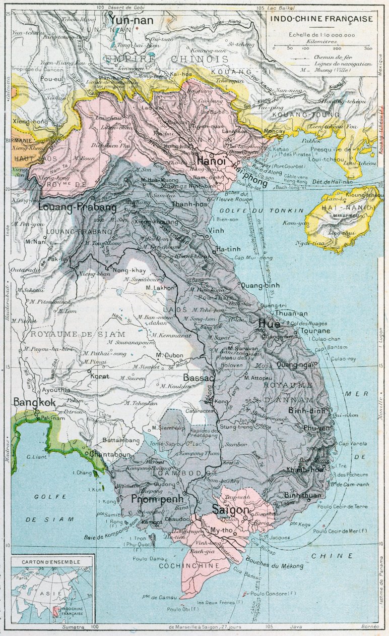Francuski podręcznik szkolny mapa Indochin, 1905 autorstwa French School