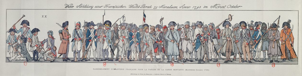 Żołnierze francuscy w Niemczech, 1795 (kolorowe grawerowanie) autorstwa French School