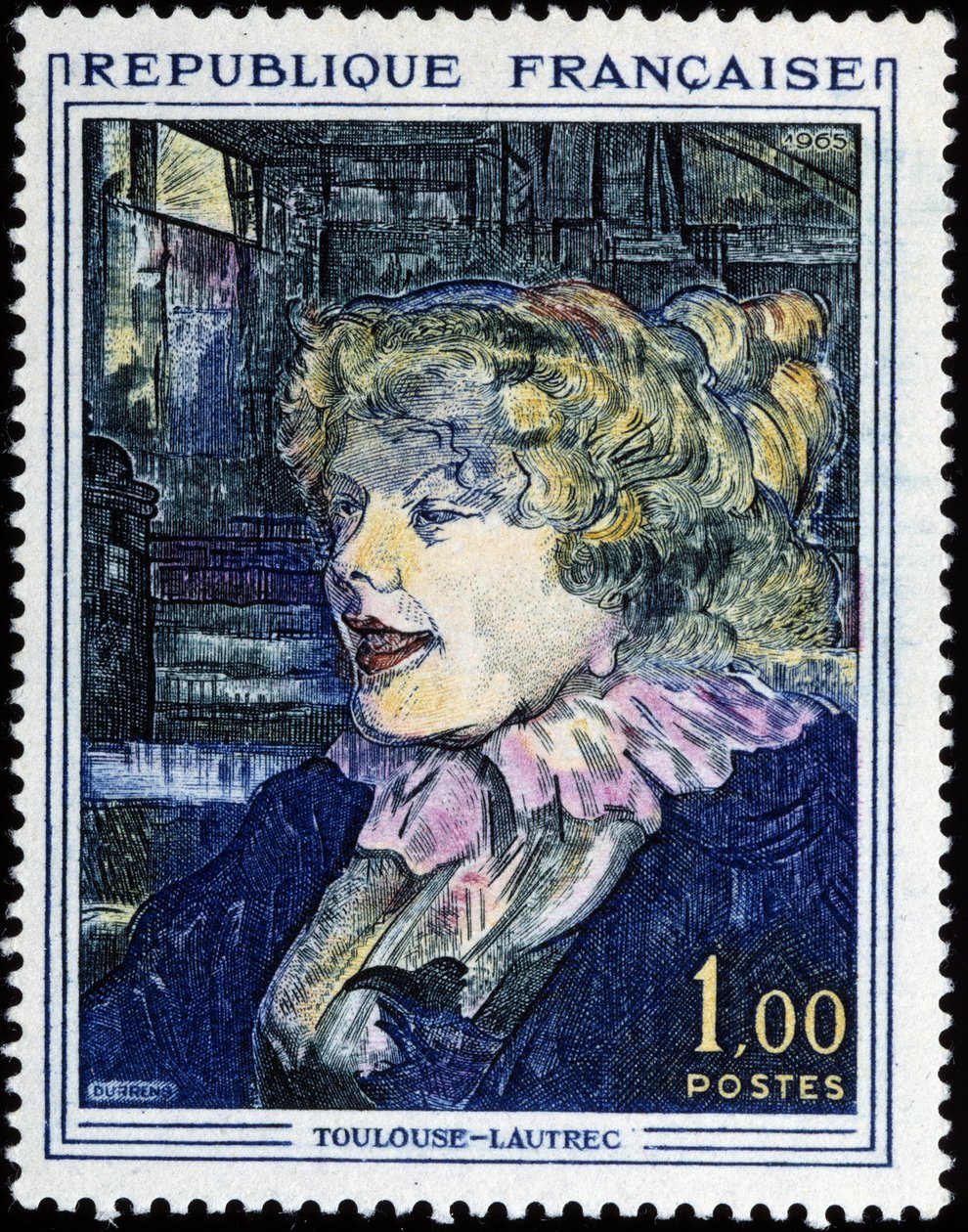 Francuski znaczek z obrazem Toulouse Lautrec autorstwa French School