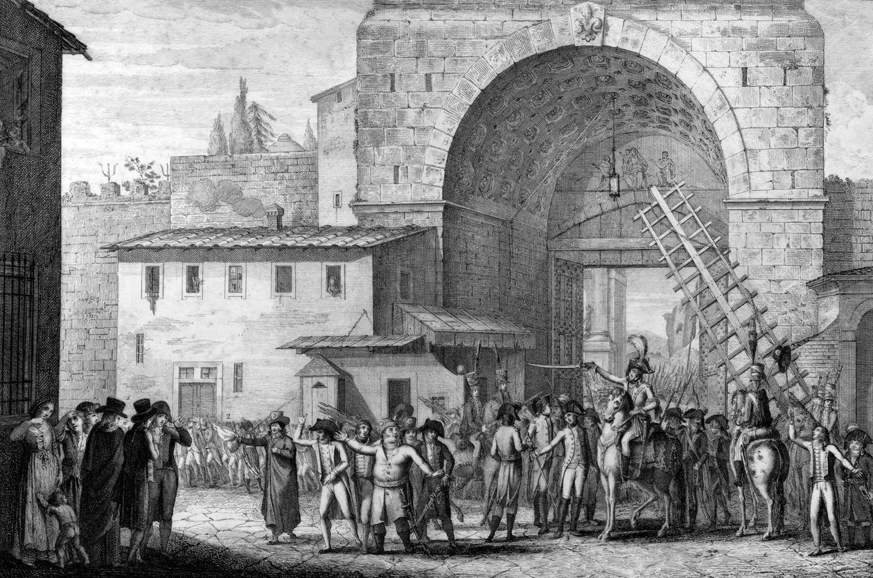 Wojska francuskie wkraczające do Florencji w 1799 r. - Wojska francuskie wkraczające do Florencji przez Bramę San Gallo w 1799 r. - autorstwa French School