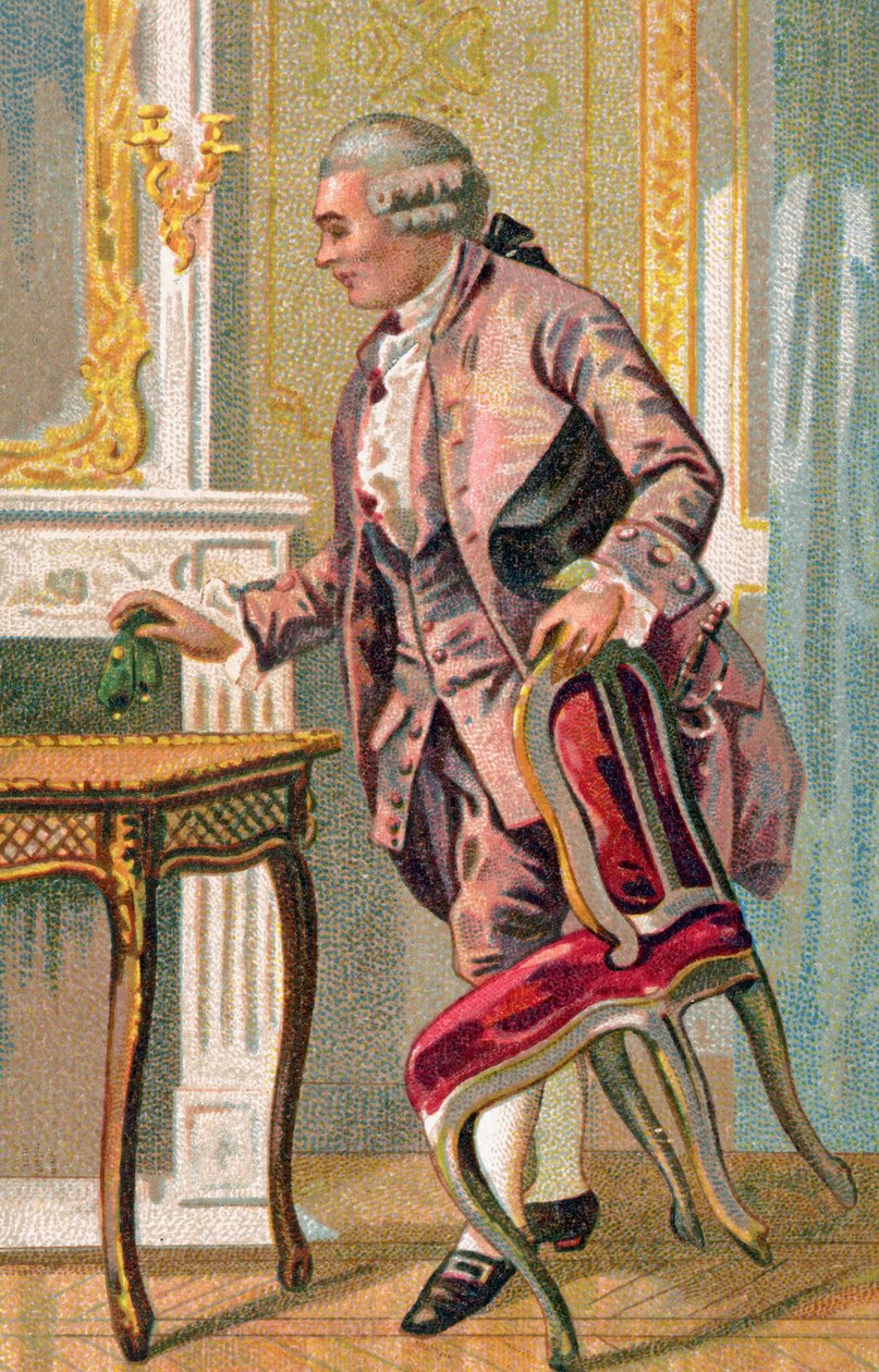 Escritor francês Pierre Augustin Caron de Beaumarchais, c.1900 (cromo)polonês autorstwa French School
