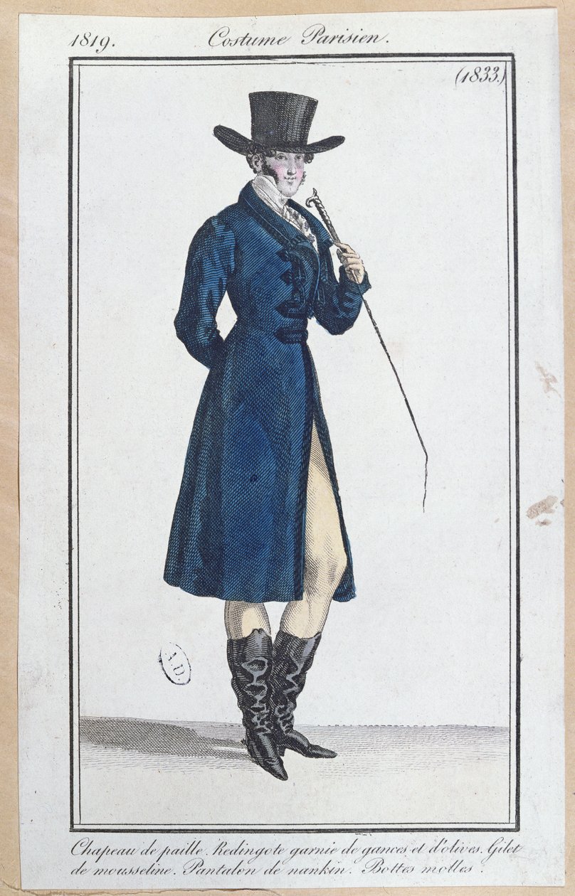 Surdut ze słomkowym kapeluszem, nankeenowe spodnie i miękkie buty, 1819 autorstwa French School