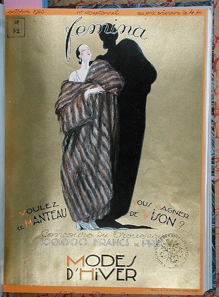 Przednia okładka magazynu „Femina” przedstawiającego modę zimową, październik 1923 (kolor lito) autorstwa French School