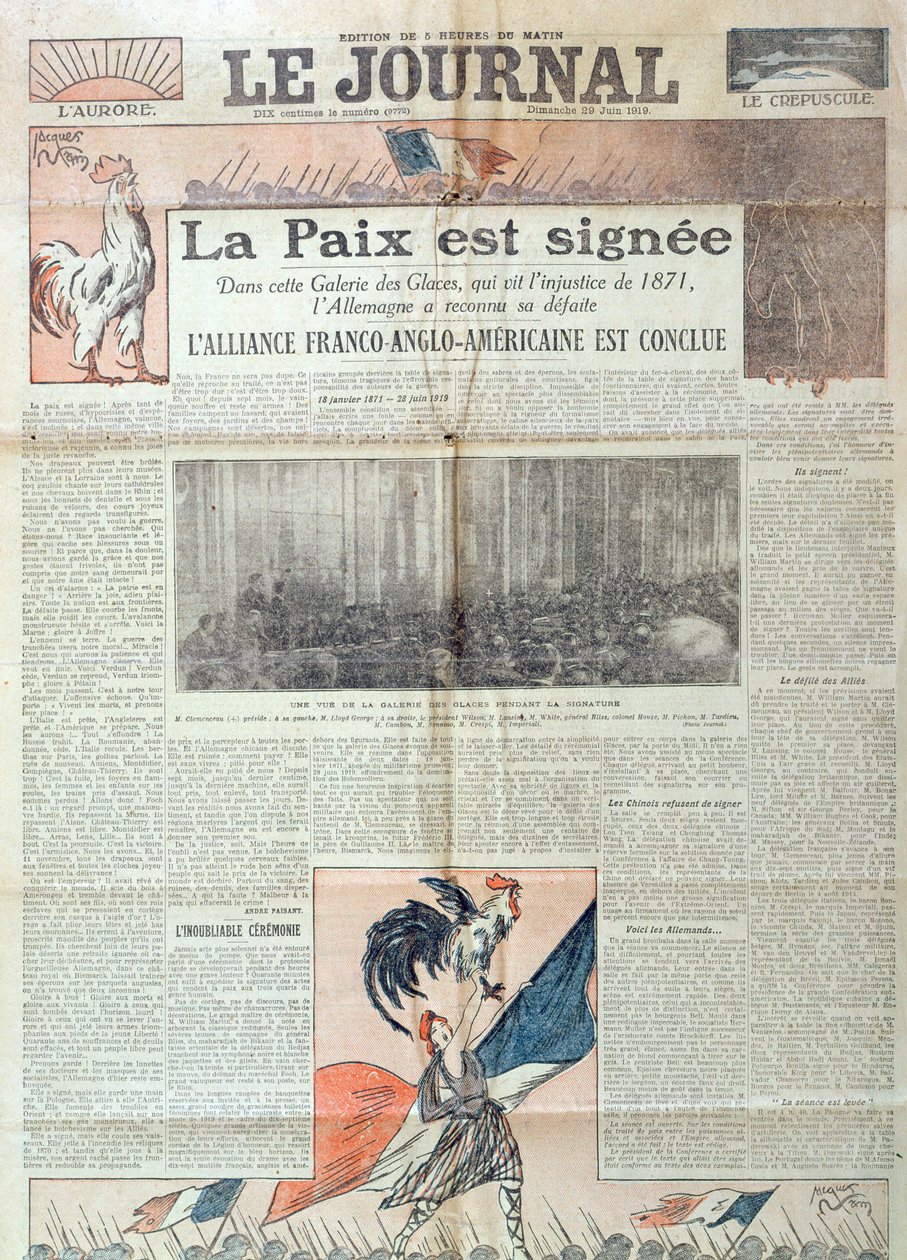 Strona tytułowa Le Journal z okazji podpisania traktatu wersalskiego 28 czerwca 1919, 29 czerwca 1919 autorstwa French School