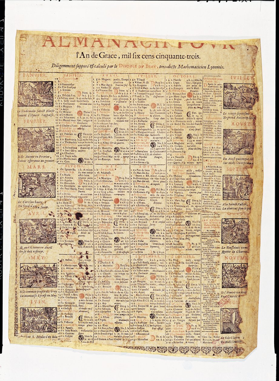 Strona tytułowa almanachu na rok 1653 (tusz na papierze) autorstwa French School