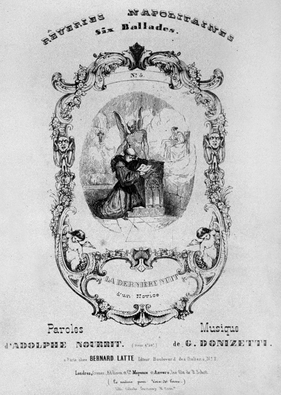 Frontyspis do partytury Reveries Napolitaines, 6 ballad Gaetano Donizettiego ze słowami Adolpha Nourrita, 1838 autorstwa French School