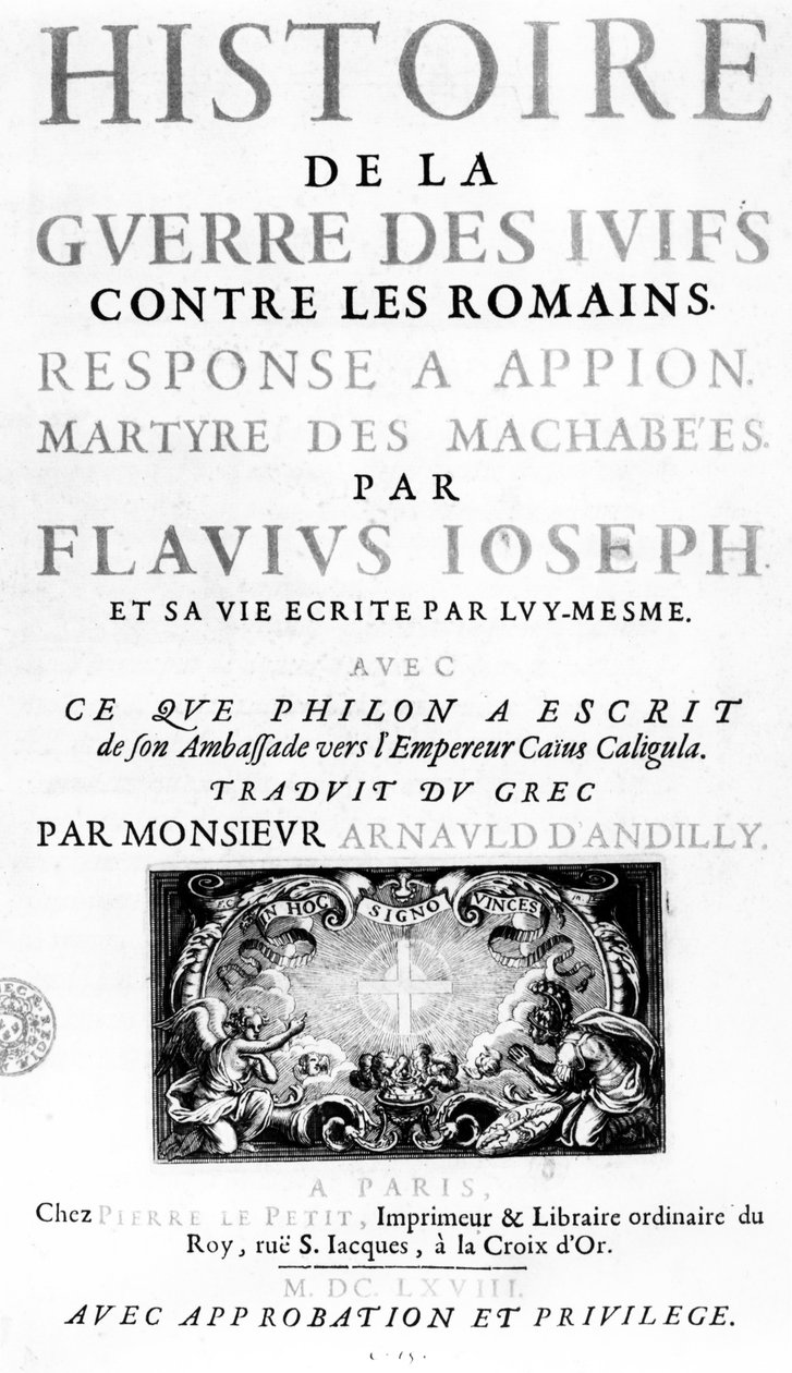 Frontyspis Historii Wojny Żydów z Rzymianami Flawiusza Józefa, opublikowany w Paryżu, 1688 autorstwa French School