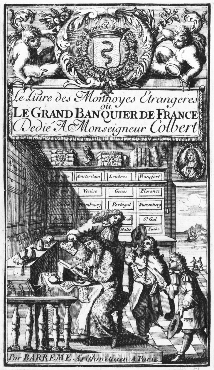 Frontyspis Le Grand Banquier de France ou Le Livre des Monnaies Etrangeres autorstwa Bertranda Francois Barreme (1640-1703) koniec XVII wieku autorstwa French School