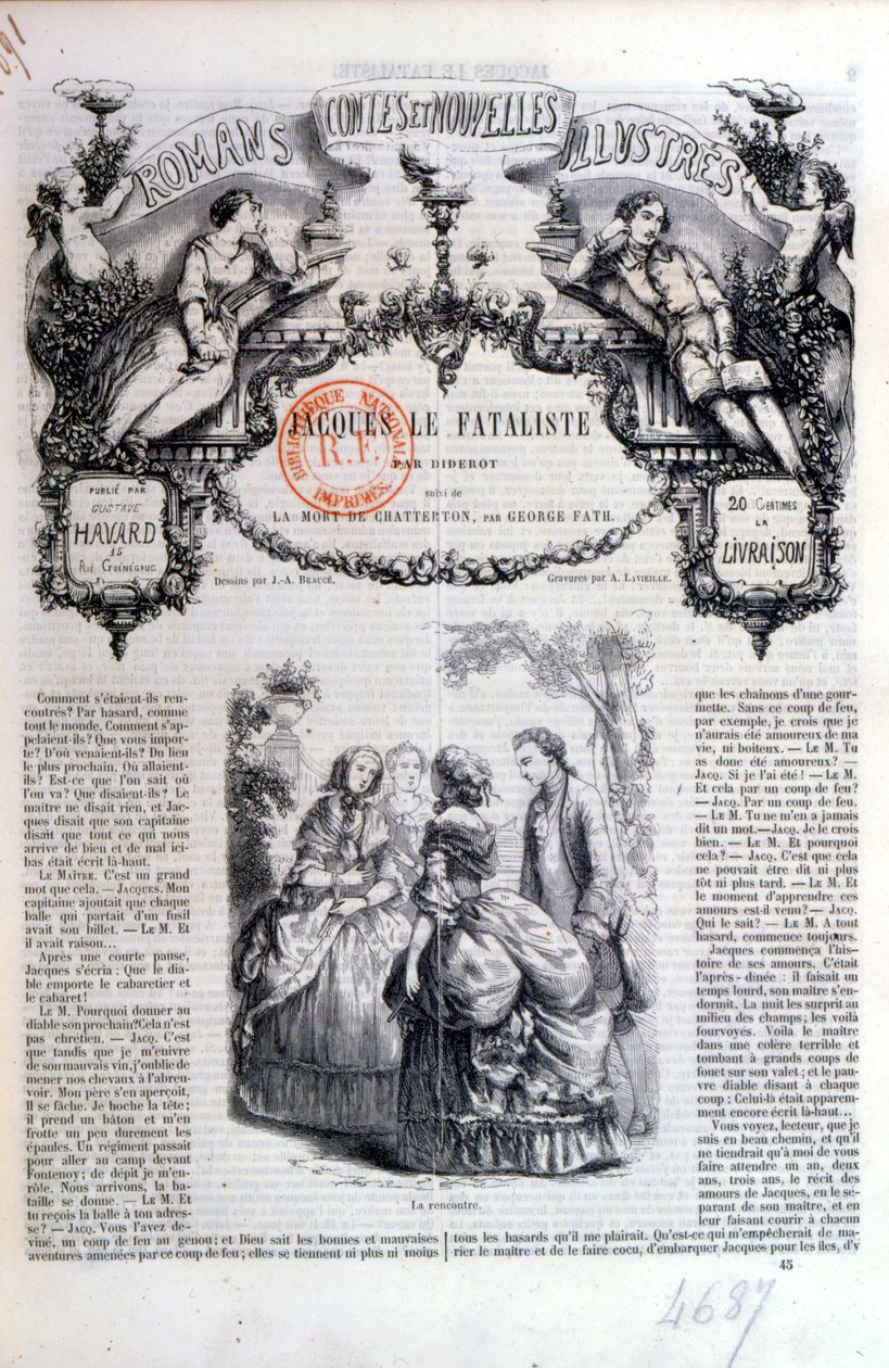 Frontyspis zbioru powieści i opowiadań o Jacques le Fataliste Diderota, wydanego w Paryżu w 1849 r. autorstwa French School