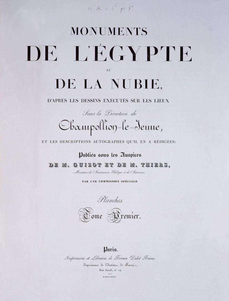 Frontyspis I tomu Monuments de lEgypte et de la Nubie artysty, wydany w Paryżu przez Firmin-Didot, 1835 autorstwa French School