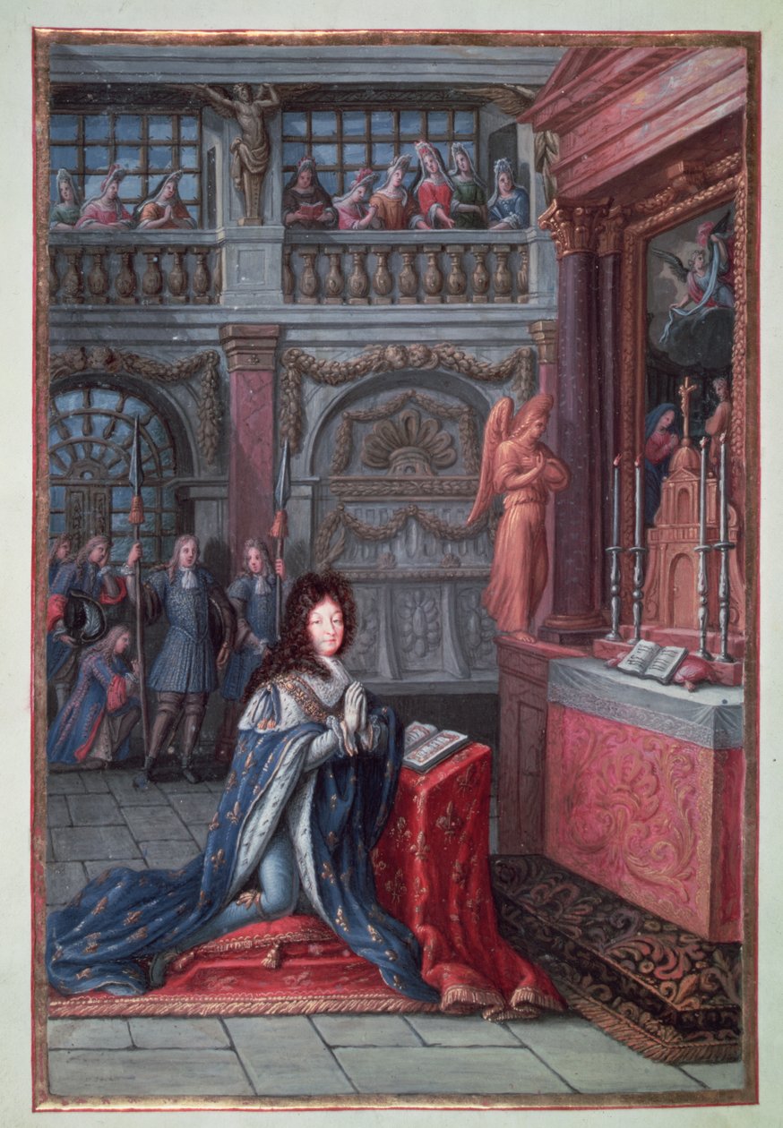 Frontyspis „Godzin Ludwika XIV” przedstawiający Ludwika XIV (1638-1715) na modlitwie autorstwa French School
