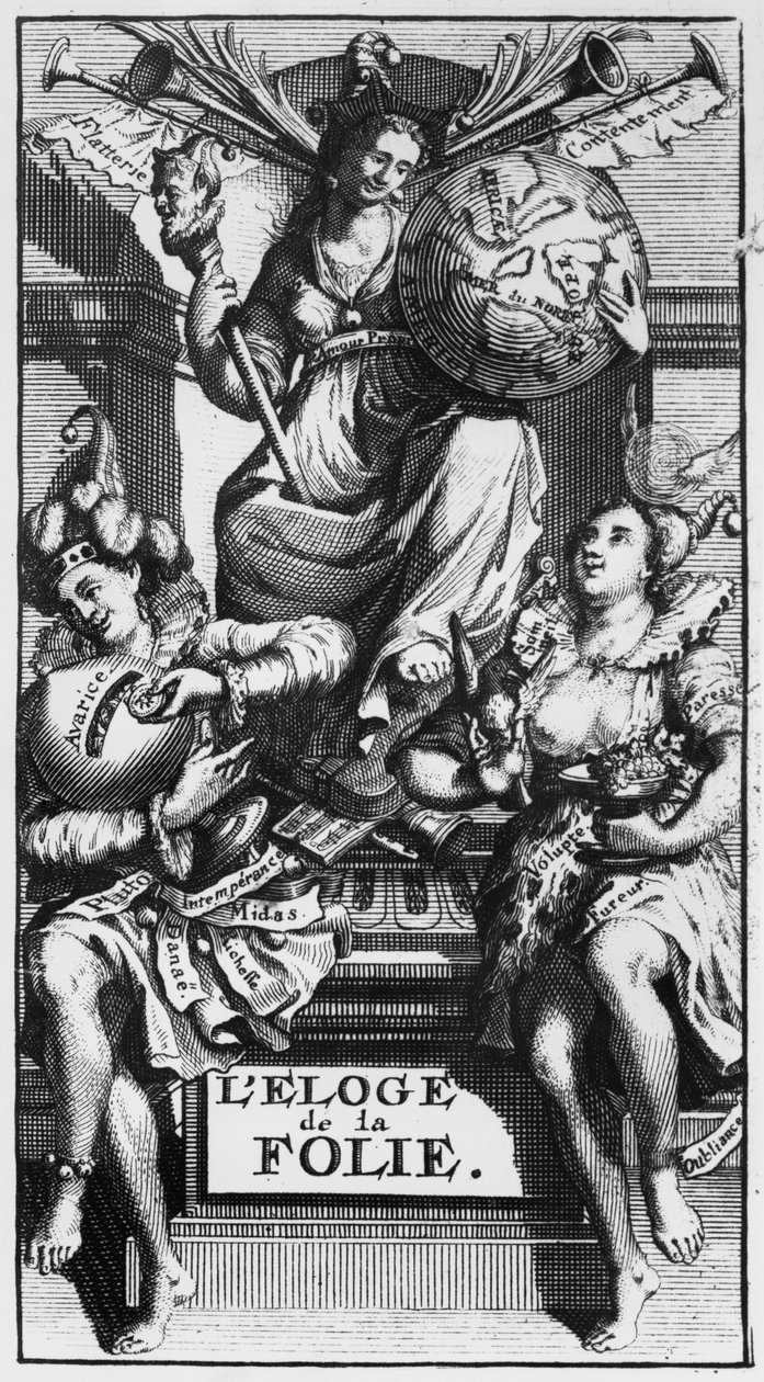 Frontyspis „Pochwała szaleństwa” Desiderius Erasmus autorstwa French School