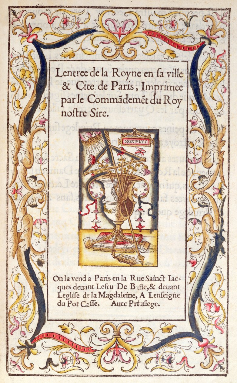 Frontyspis do książki o wjeździe Małgorzaty de Navarre (1492-1549) do Paryża w 1531 r autorstwa French School