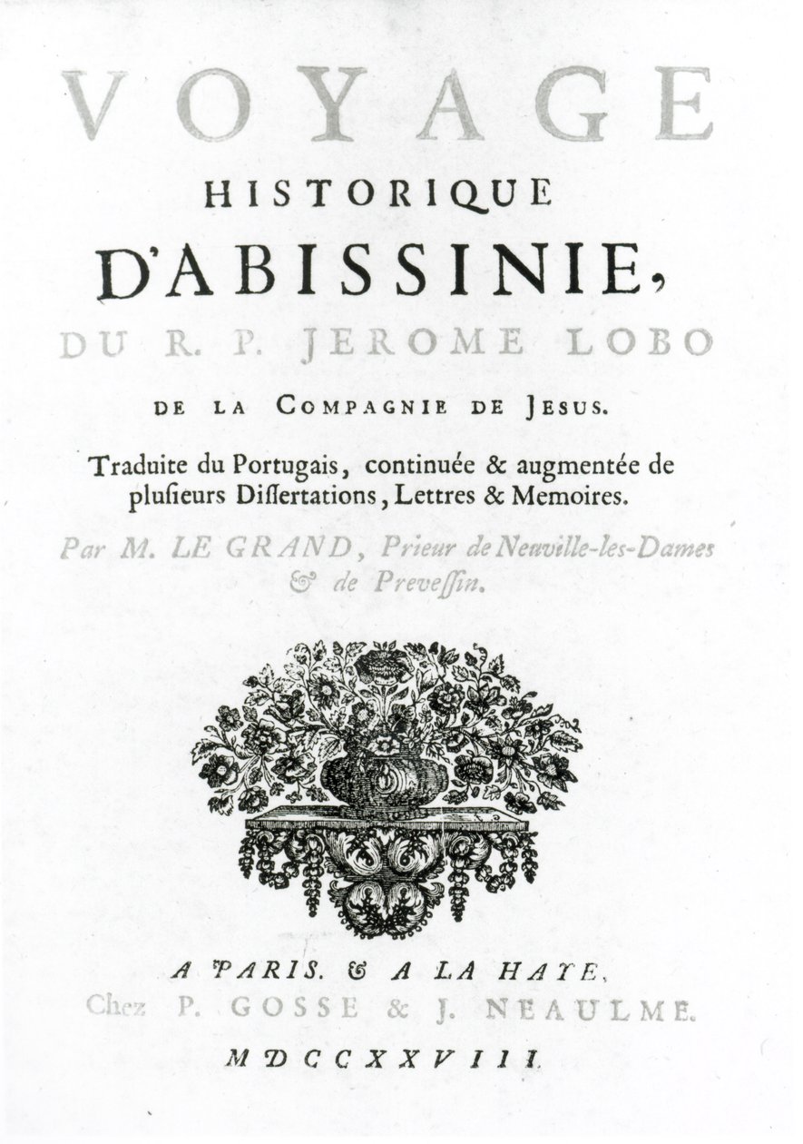 Frontyspis do francuskiego przekładu Podróży do Abisynii Jeronimo Lobo (ok. 1596-1678) opublikowanego w 1728 r. autorstwa French School
