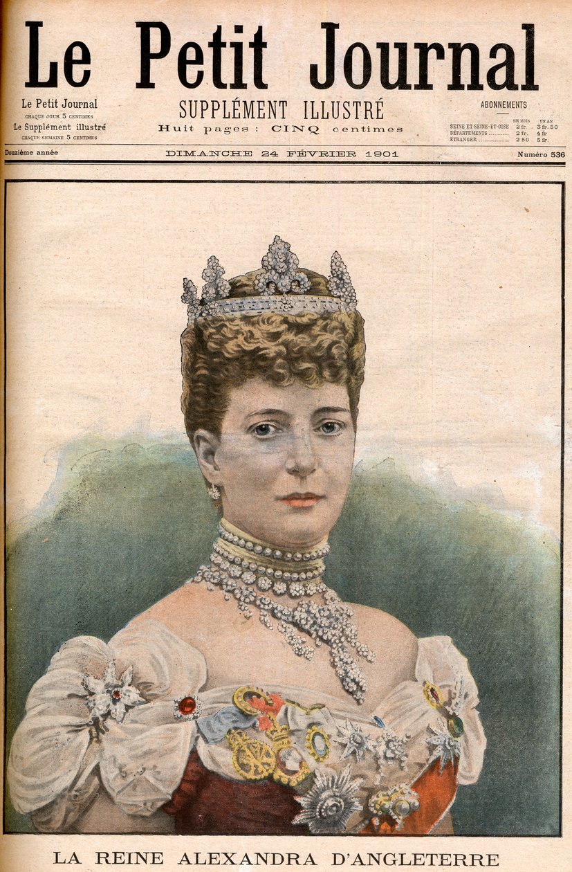 Strona tytułowa francuskiej gazety królowej Aleksandry Anglii (1844-1925) żony króla Edwarda VII „Le Petit Journal” 24 lutego autorstwa French School