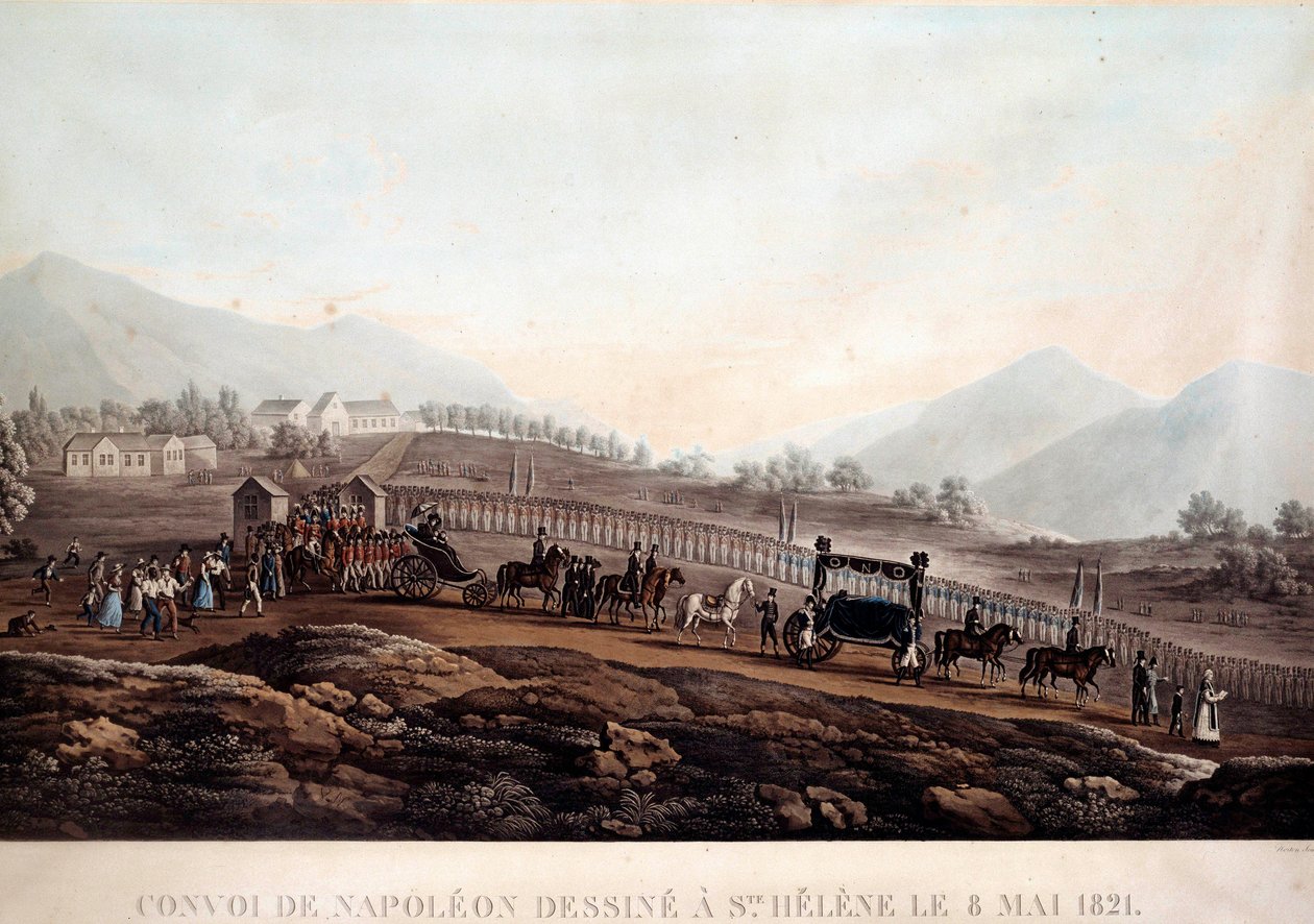 Konwój Funebre od Napoleona I (1769-1821) do Sainte Helene 8.05.1821 r. Rycina ok. 1830 r. Ile d