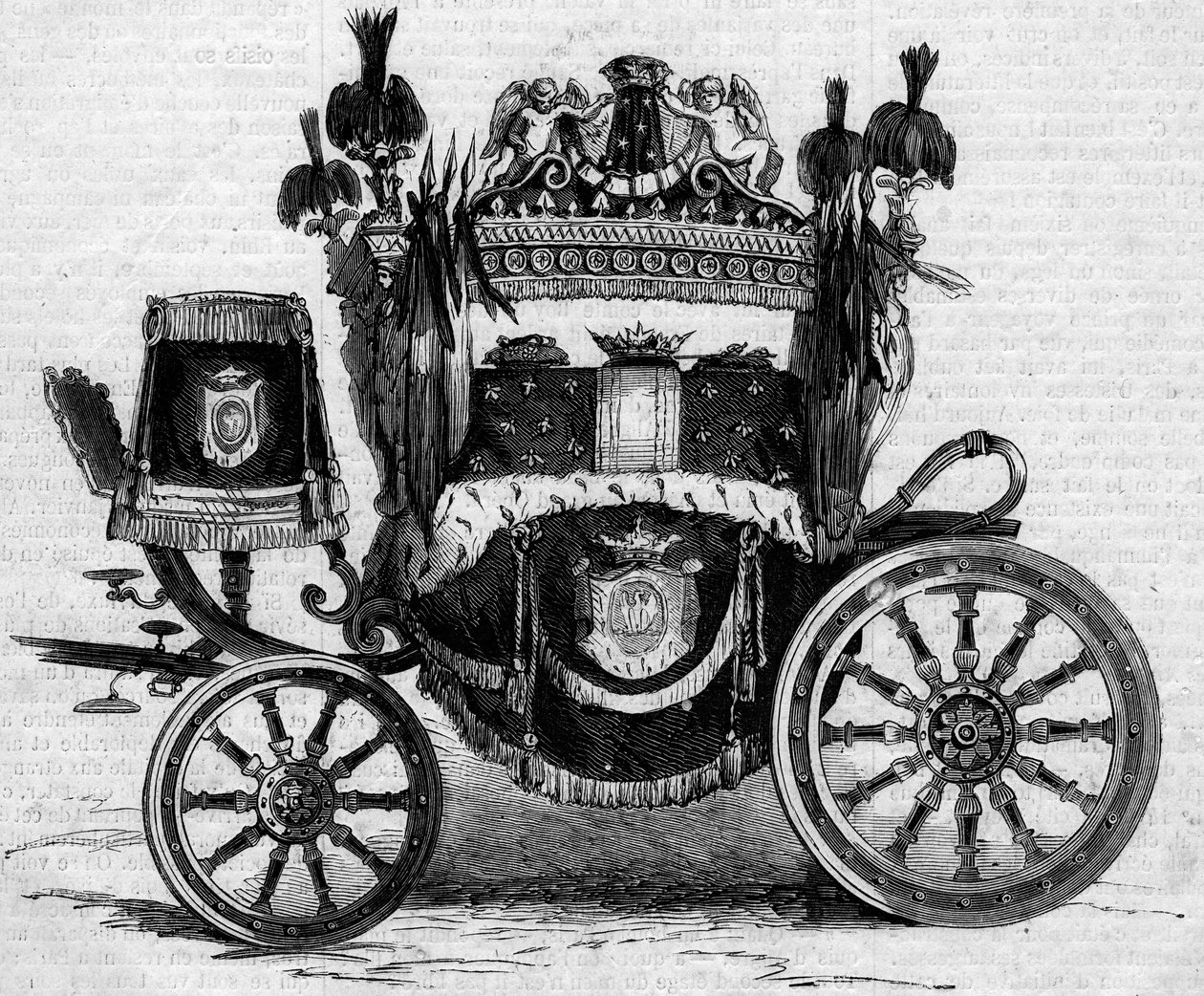 Czołg Funebre używany podczas obsesji księcia Hieronima Bonaparte (1784-1860). Grawer w „”Le Monde Illustré””n°169 z 7 lipca 1860 r. autorstwa French School