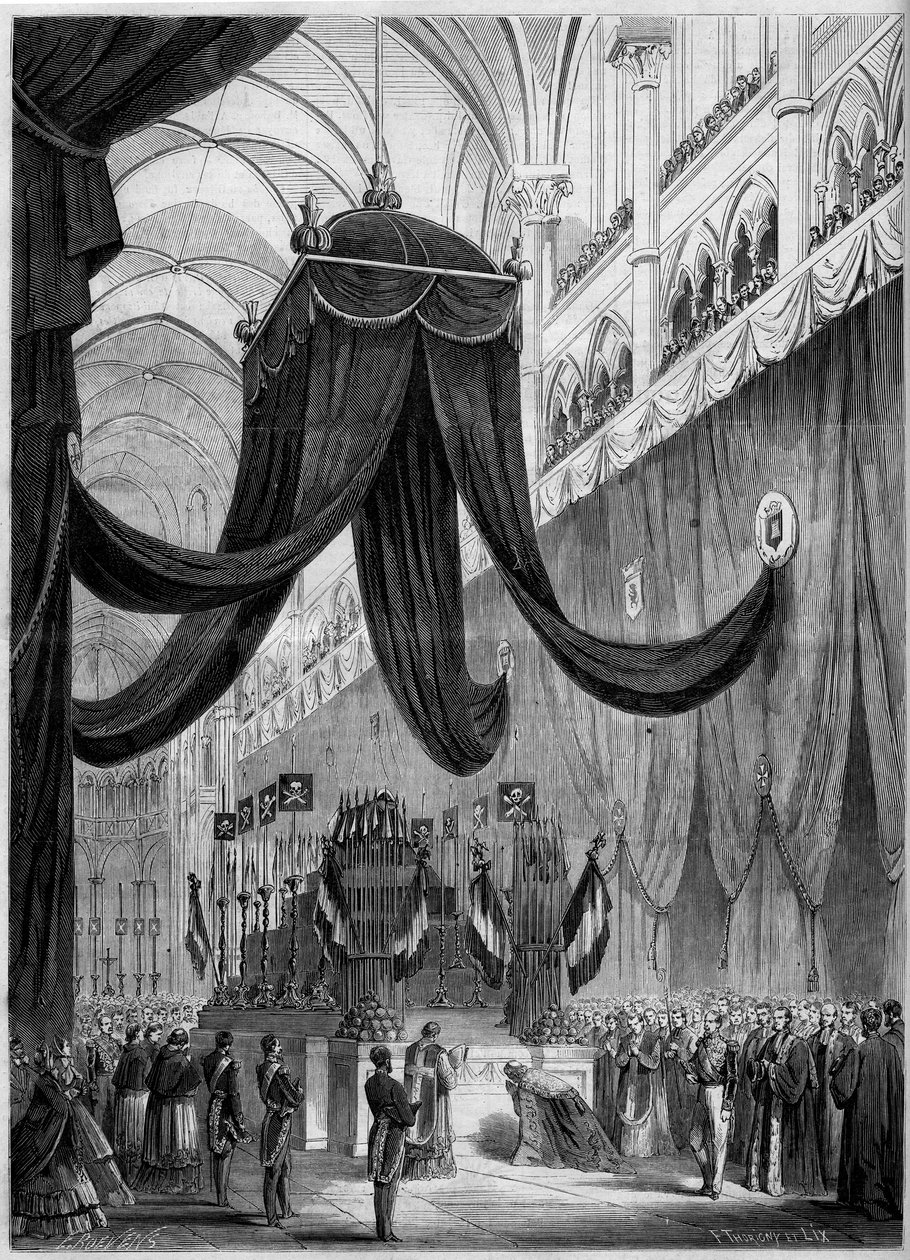 Pogrzeb Esprit Victora Elisabeth Boniface de Castellane (1788-1862), francuskiego marszałka: Katafalka zmarłego podczas ceremonii religijnej celebree w katedrze w Lyonie, Rodan (69) autorstwa French School