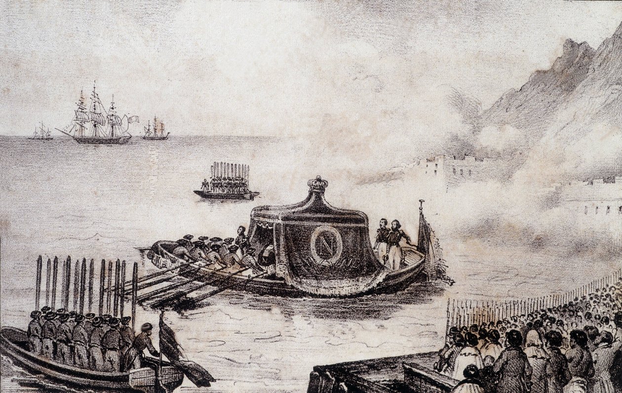 Pogrzeb Napoleona I: odejście św. Heleny - rysunek Levilly, w „Malowaniu historycznym o pogrzebie Napoleona” M. St. 1851. autorstwa French School