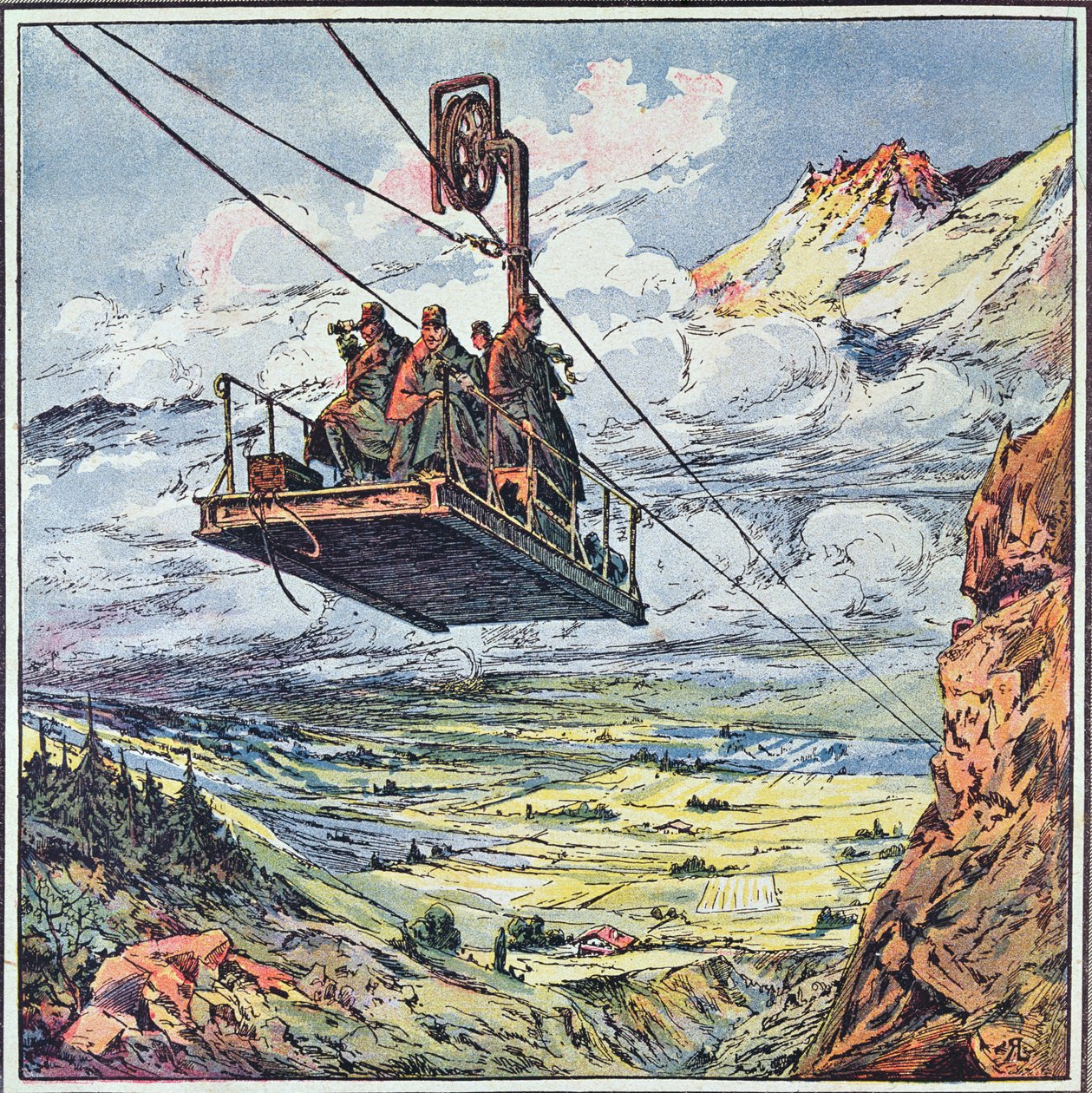 Kolejka linowa we włoskich Alpach, 1916 autorstwa French School