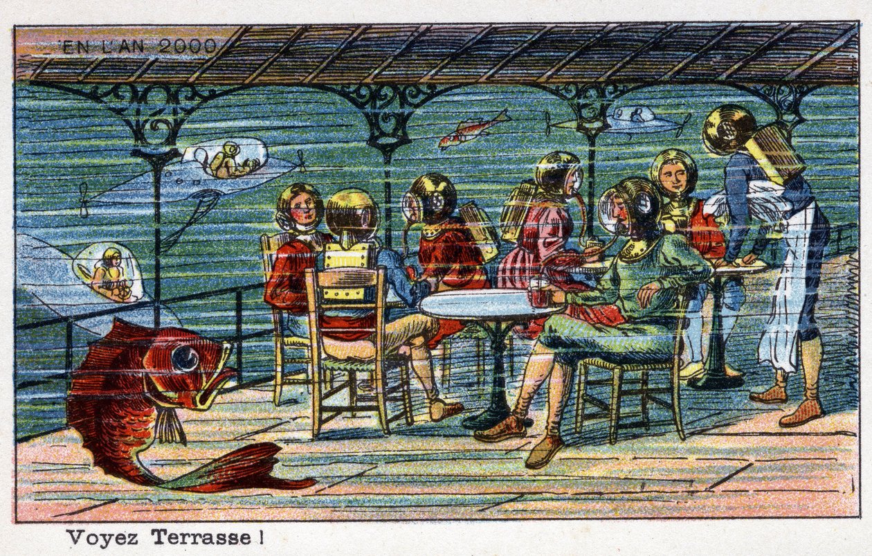 Przyszłe dni: XIX-wieczna wizja roku 2000 - Seria „” W roku 2000”: Zobacz taras (pod morzem). Chromolitografia autorstwa Villemarda autorstwa French School