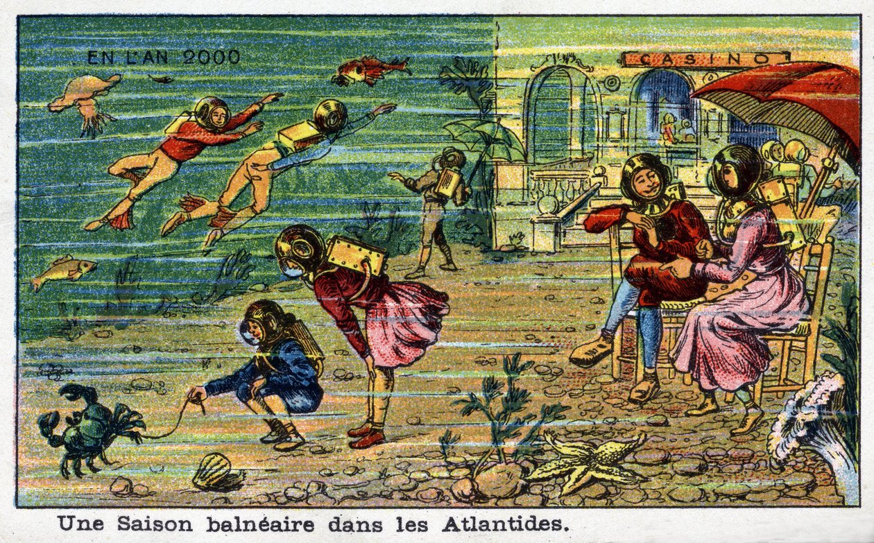 Futuredays: XIX-wieczna wizja roku 2000 - Seria „W roku 2000”: Nadmorski sezon na Atlantydzie. Chromolitografia Villemarda autorstwa French School
