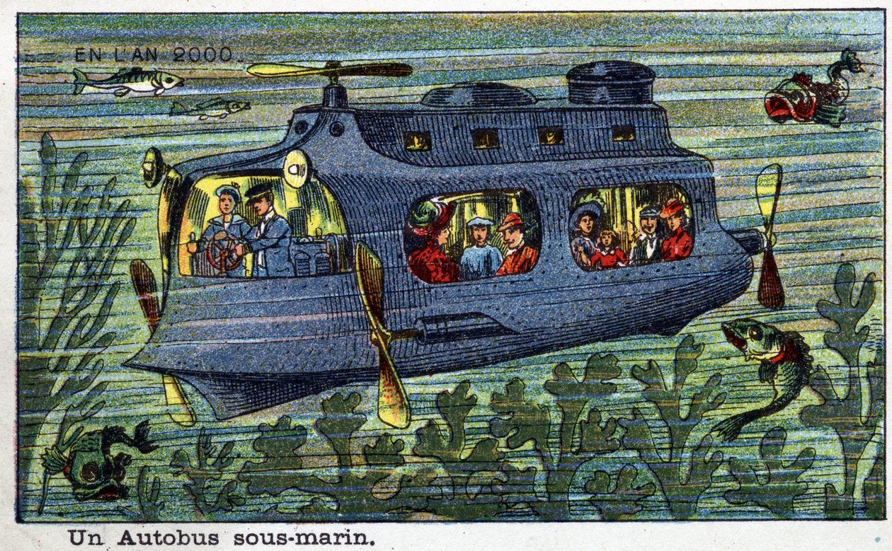 Futuredays: XIX-wieczna wizja roku 2000 Seria: Podwodny autobus. Chromolitografia autorstwa Villemarda autorstwa French School