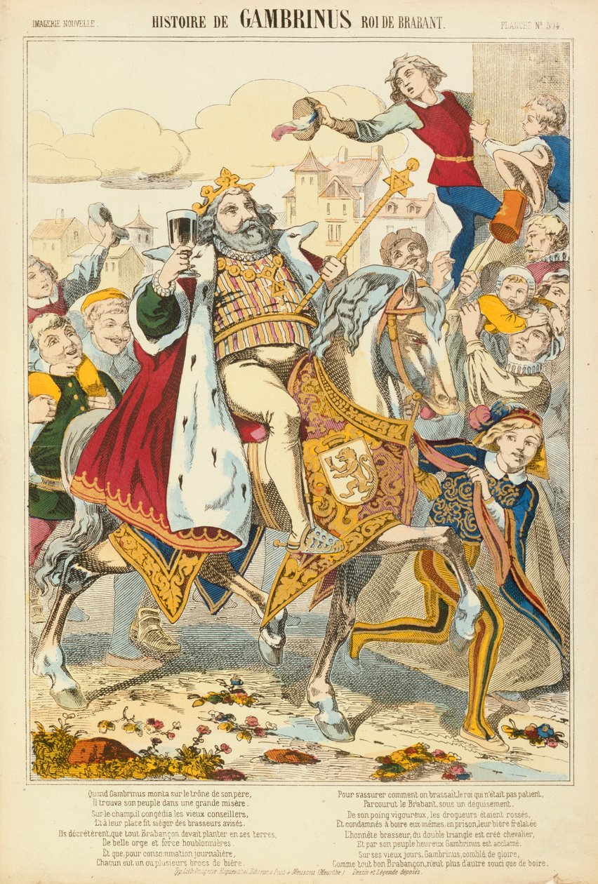 Gambriunus, legendarny król Flandrii, gazeta wydana przez Verlag Haguenthal, Pont-a-Mousson, 1860 autorstwa French School