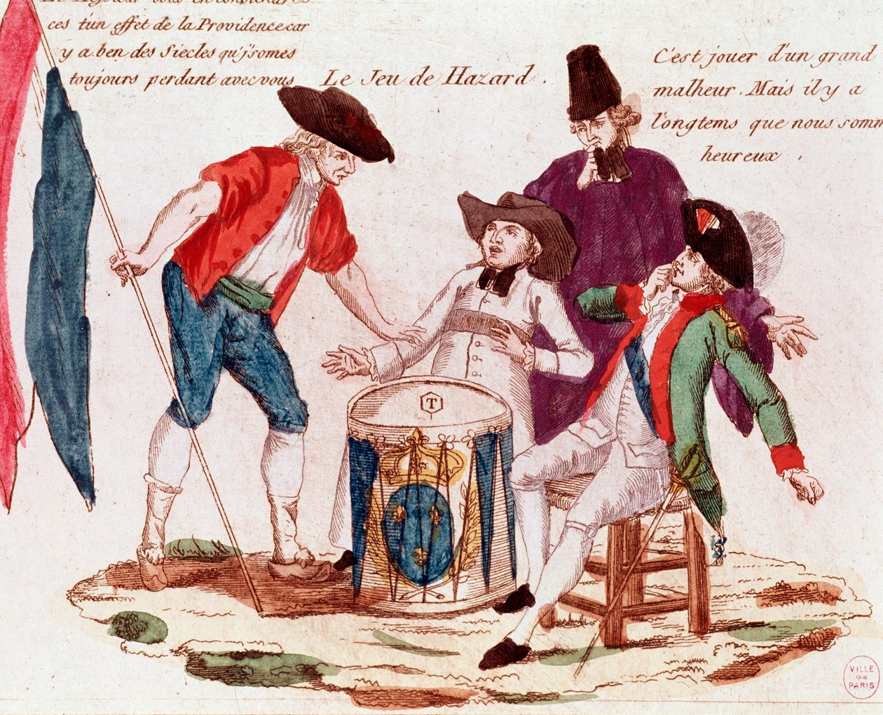 Gra losowa rozgrywana przez trzy stany (kler, tiers-etat i szlachta) (rytownictwo, koniec XVIII wieku) autorstwa French School