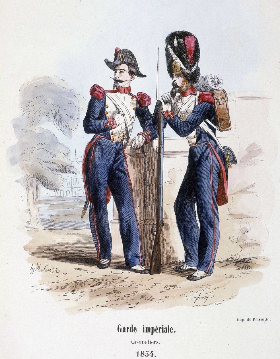 Gwardia Cesarska: Grenadierzy (1854) - w „Historii armii” wyd. Fryzjer, Paryż autorstwa French School