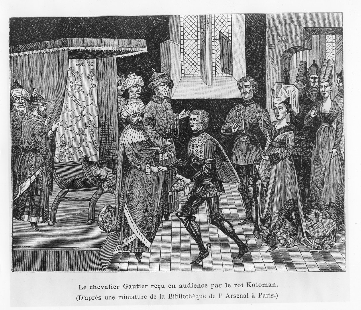 Gautier otrzymany przez króla Węgier Kolomana (grafika) autorstwa French School