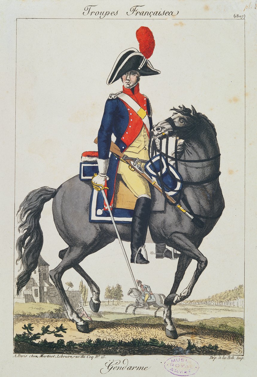Żandarm na koniu, 1807 (kolor grawerunek) autorstwa French School