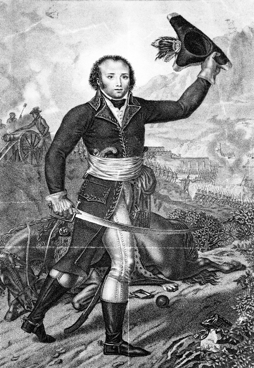 Generał Alexandre Dumas we francuskim mundurze republikańskim na polu bitwy, c.1797 autorstwa French School