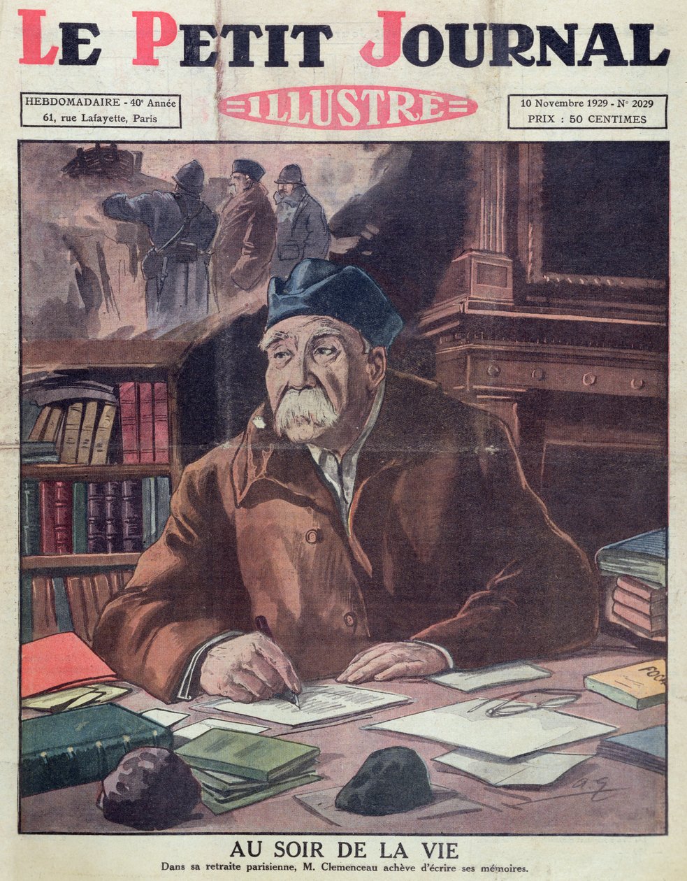 Georges Clemenceau (1841-1929) na starość, okładka Le Petit Journal 10 listopada 1929 autorstwa French School