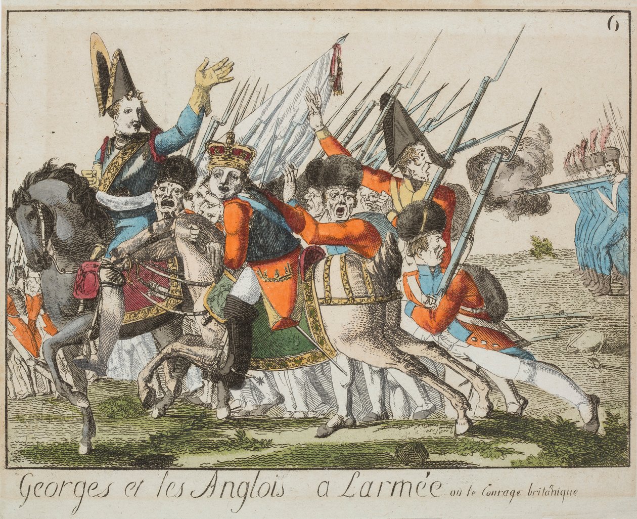 Jerzy i Anglicy w wojsku, ok. 1803-4 (kolorowe grawerowanie) autorstwa French School